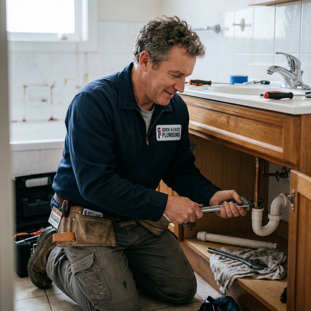 Plumber working with tag Quick & Easy Plumbing