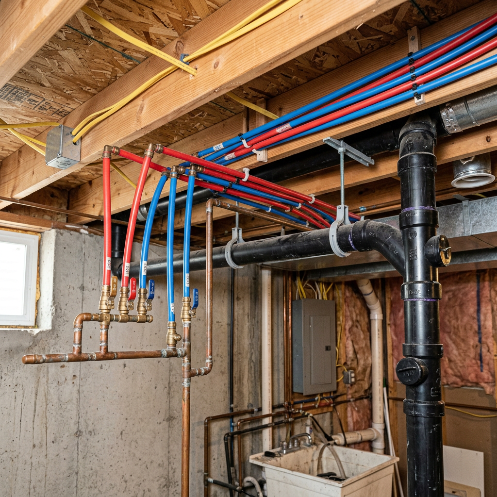 exposed residential plumbing pipes