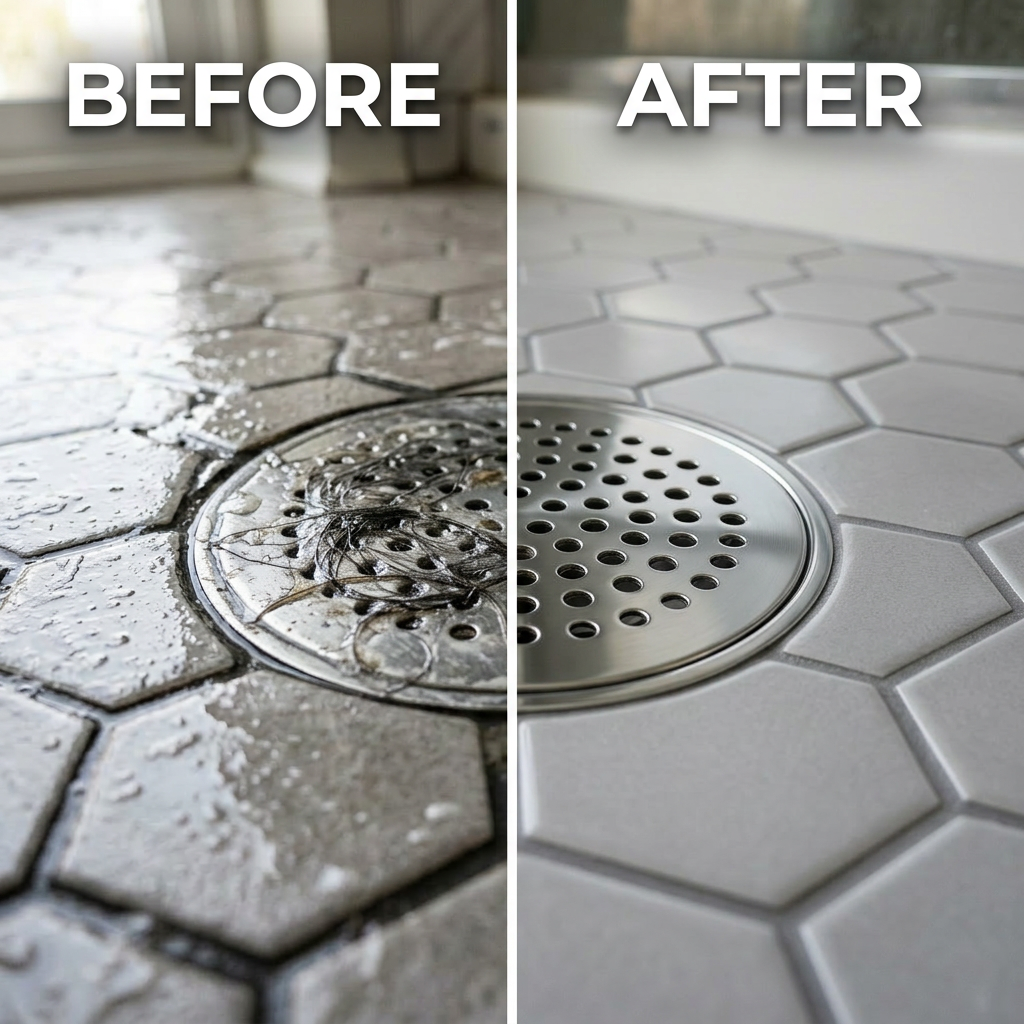 Dirty drains before and after comparison